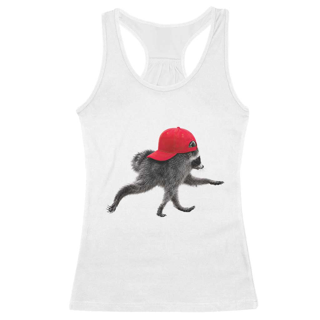 Funny Jimothy Raccoon Wearing Red Cap Graphic Racerback Tank Top Viral Seattle Trash Panda Feral Legend