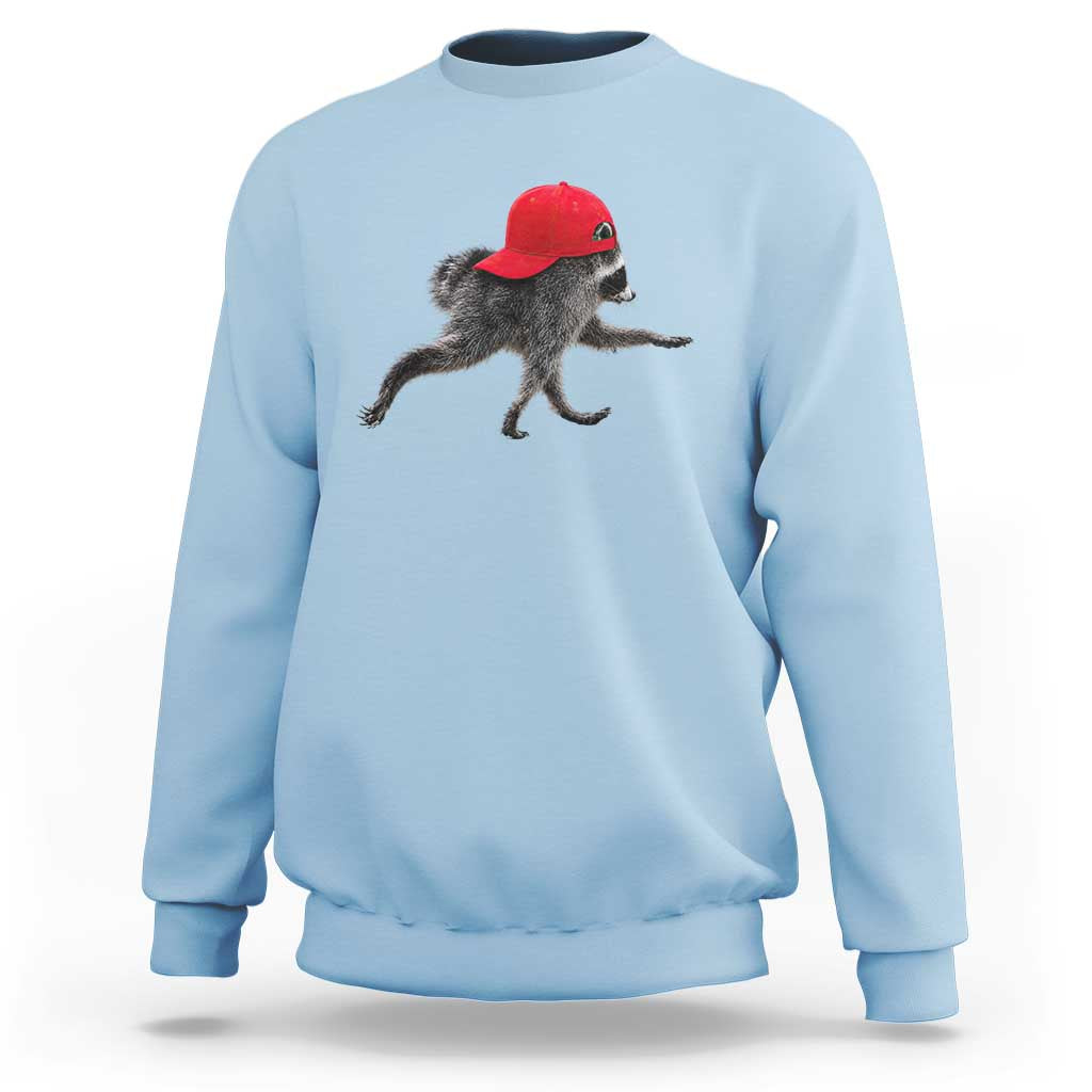 Funny Jimothy Raccoon Wearing Red Cap Graphic Sweatshirt Viral Seattle Trash Panda Feral Legend
