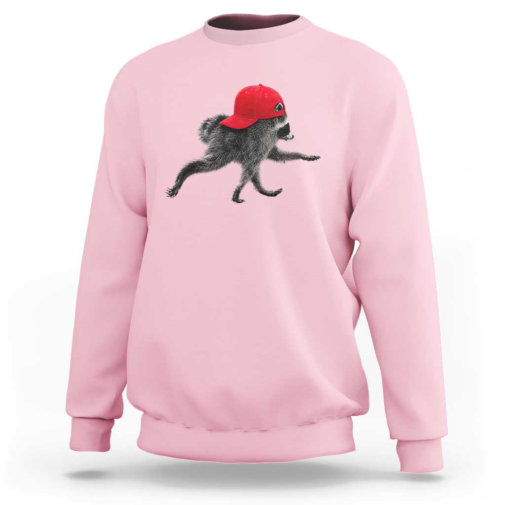 Funny Jimothy Raccoon Wearing Red Cap Graphic Sweatshirt Viral Seattle Trash Panda Feral Legend