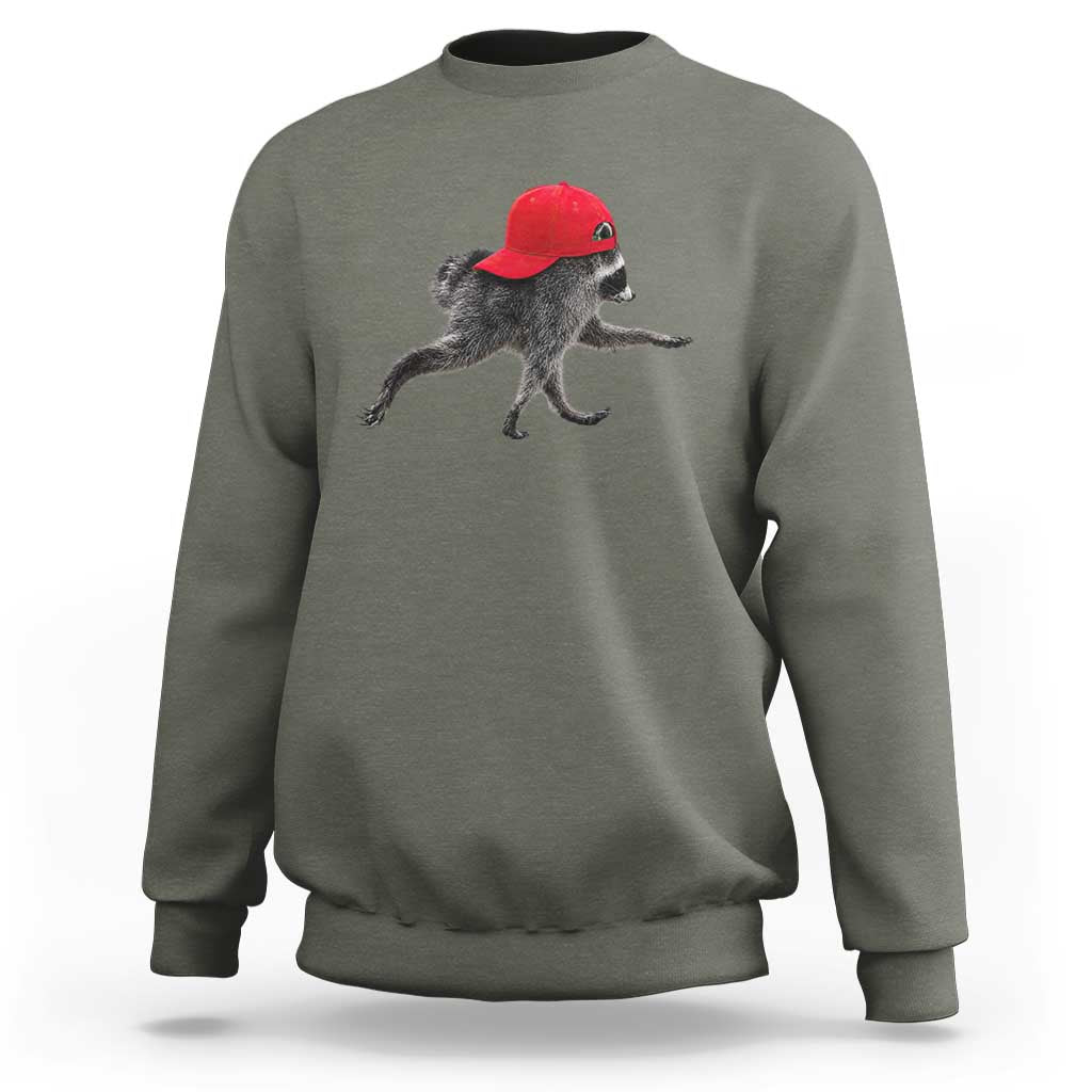 Funny Jimothy Raccoon Wearing Red Cap Graphic Sweatshirt Viral Seattle Trash Panda Feral Legend