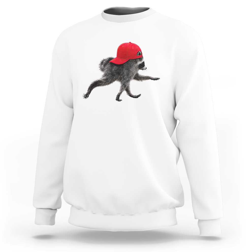 Funny Jimothy Raccoon Wearing Red Cap Graphic Sweatshirt Viral Seattle Trash Panda Feral Legend