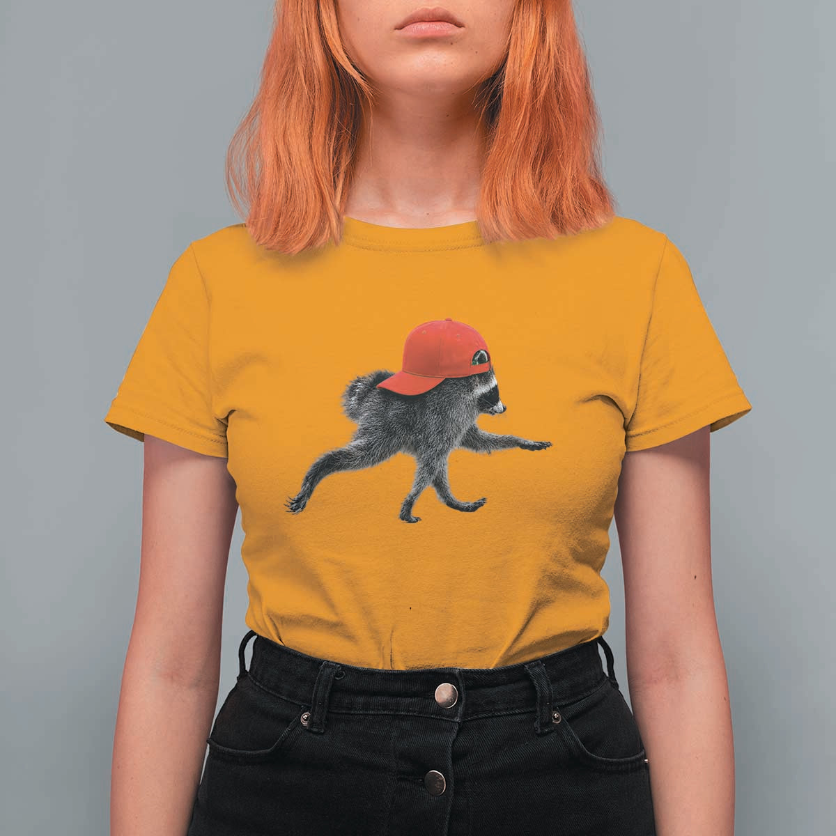 Funny Jimothy Raccoon Wearing Red Cap Graphic T Shirt For Women Viral Seattle Trash Panda Feral Legend