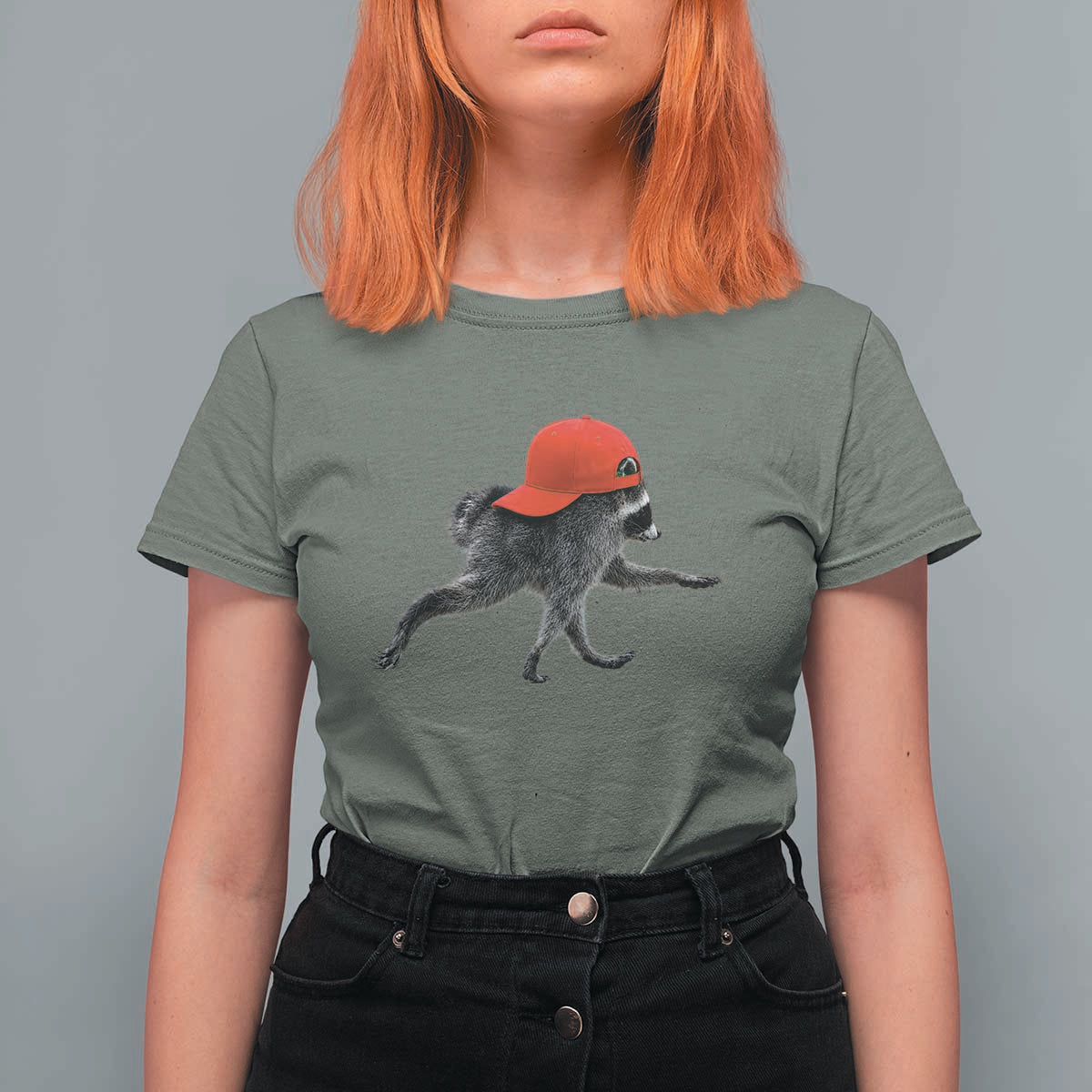 Funny Jimothy Raccoon Wearing Red Cap Graphic T Shirt For Women Viral Seattle Trash Panda Feral Legend