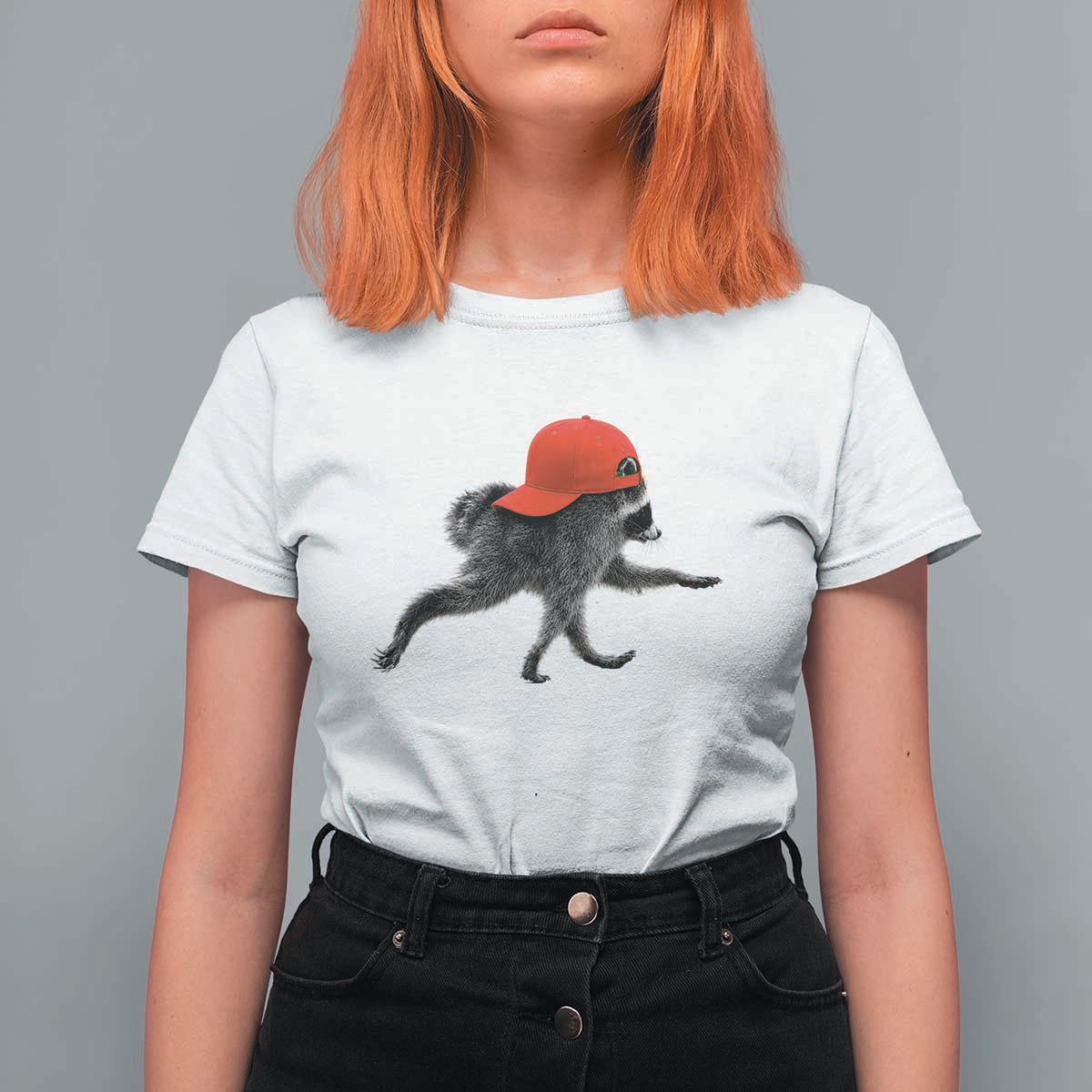 Funny Jimothy Raccoon Wearing Red Cap Graphic T Shirt For Women Viral Seattle Trash Panda Feral Legend