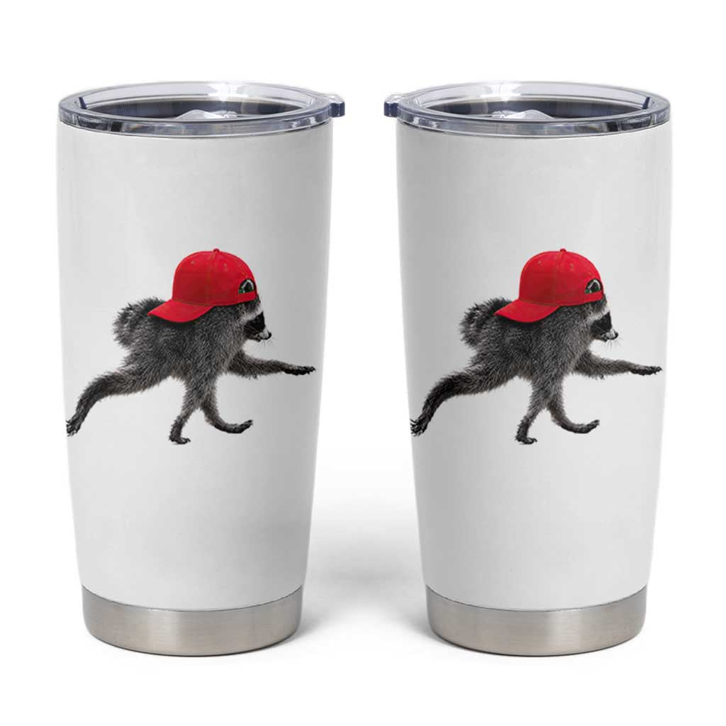Funny Jimothy Raccoon Wearing Red Cap Graphic Tumbler Cup Viral Seattle Trash Panda Feral Legend