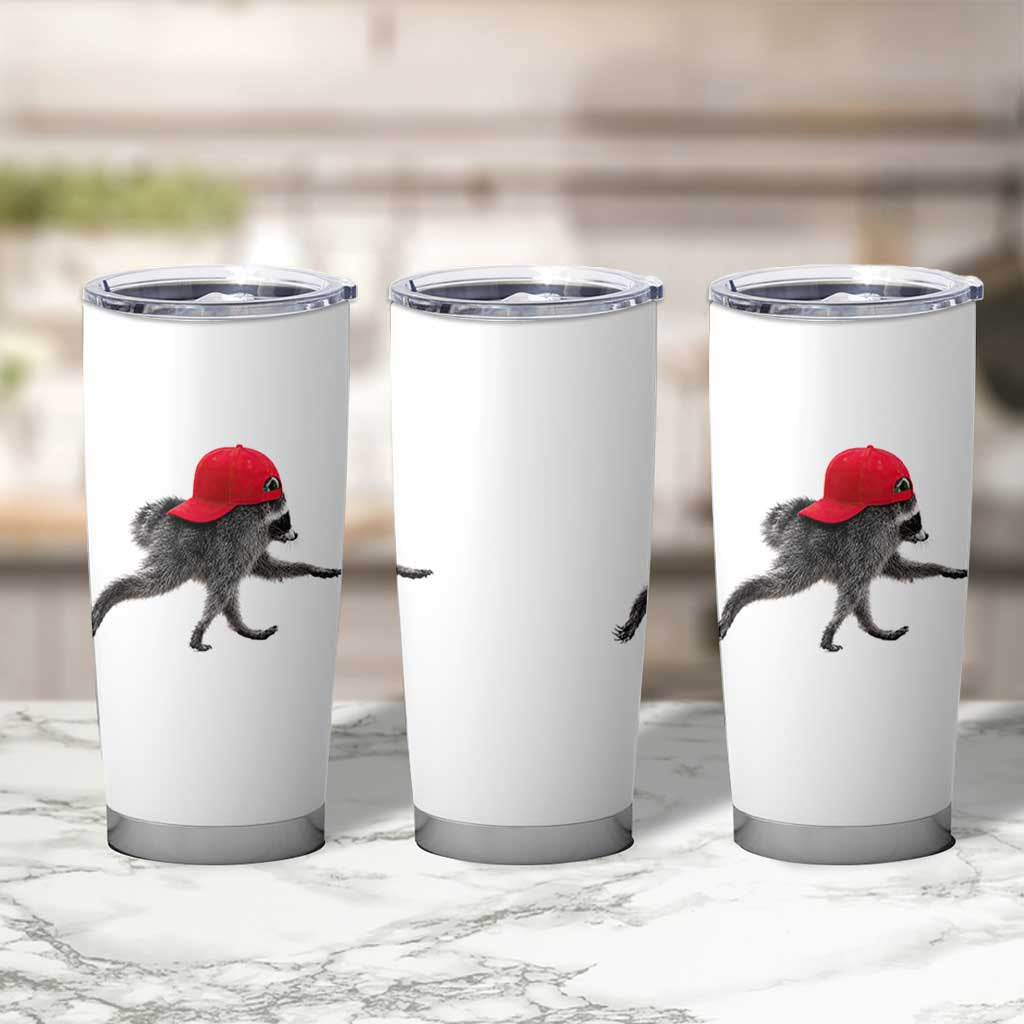 Funny Jimothy Raccoon Wearing Red Cap Graphic Tumbler Cup Viral Seattle Trash Panda Feral Legend