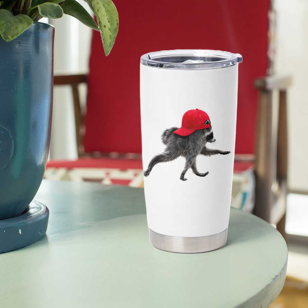 Funny Jimothy Raccoon Wearing Red Cap Graphic Tumbler Cup Viral Seattle Trash Panda Feral Legend