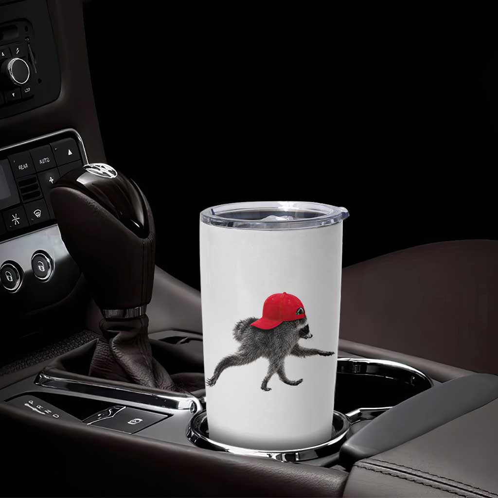 Funny Jimothy Raccoon Wearing Red Cap Graphic Tumbler Cup Viral Seattle Trash Panda Feral Legend