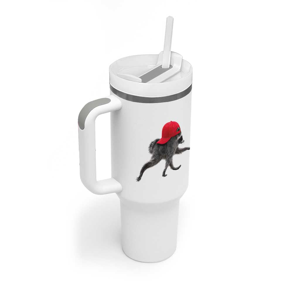 Funny Jimothy Raccoon Wearing Red Cap Graphic Tumbler With Handle Viral Seattle Trash Panda Feral Legend