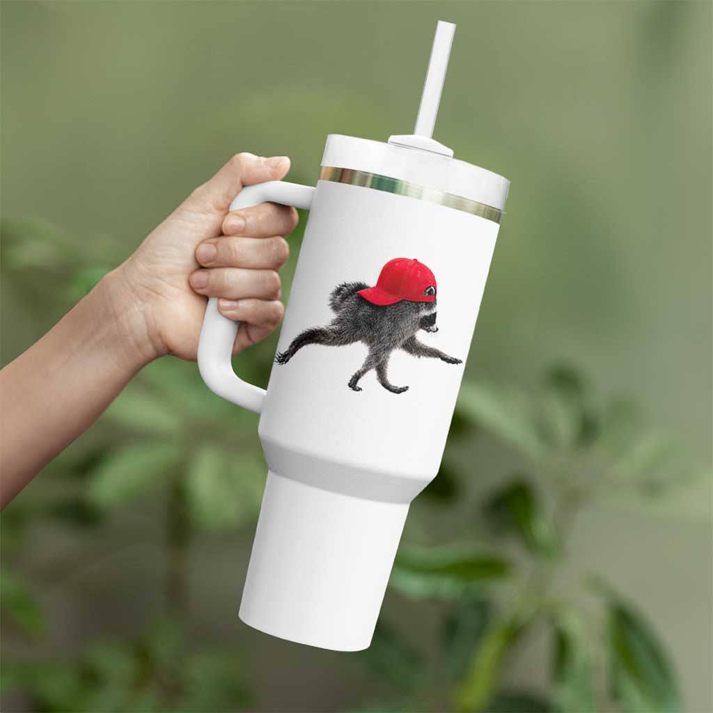 Funny Jimothy Raccoon Wearing Red Cap Graphic Tumbler With Handle Viral Seattle Trash Panda Feral Legend