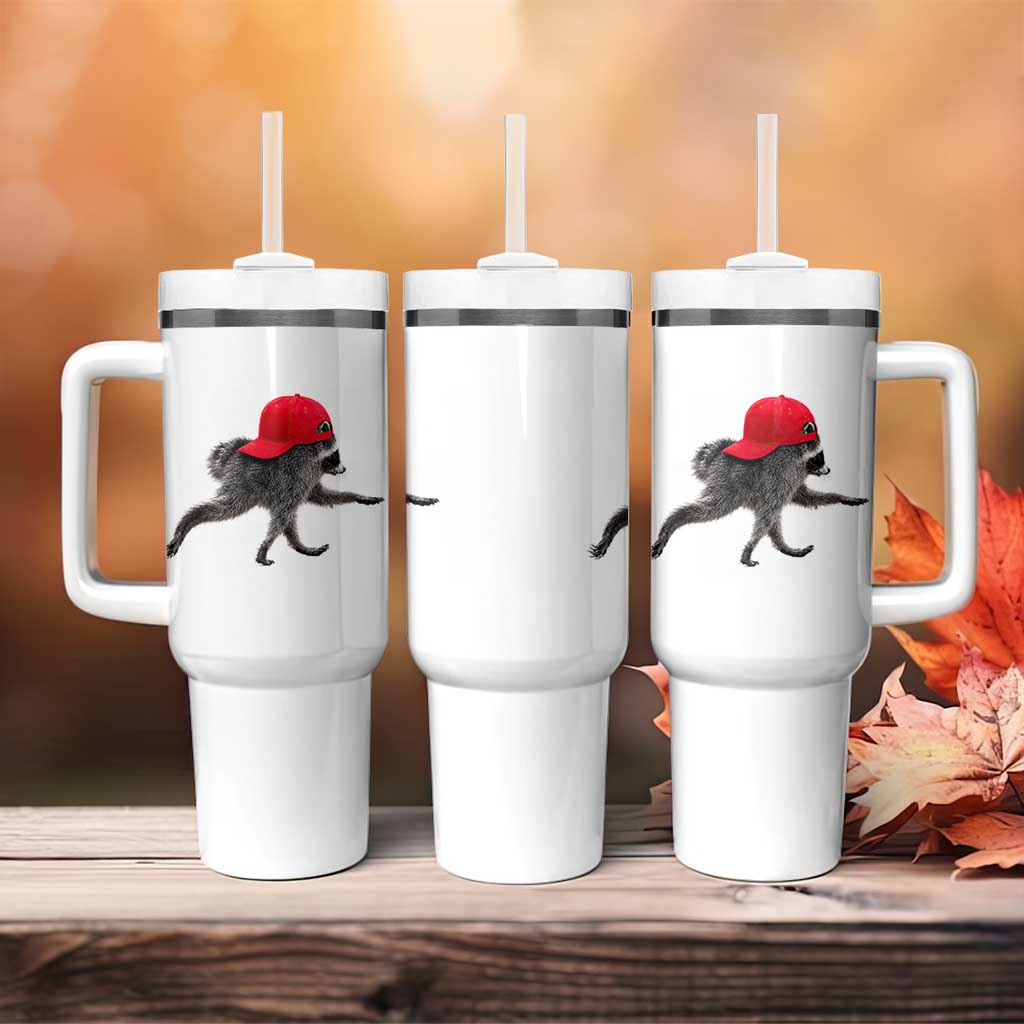 Funny Jimothy Raccoon Wearing Red Cap Graphic Tumbler With Handle Viral Seattle Trash Panda Feral Legend