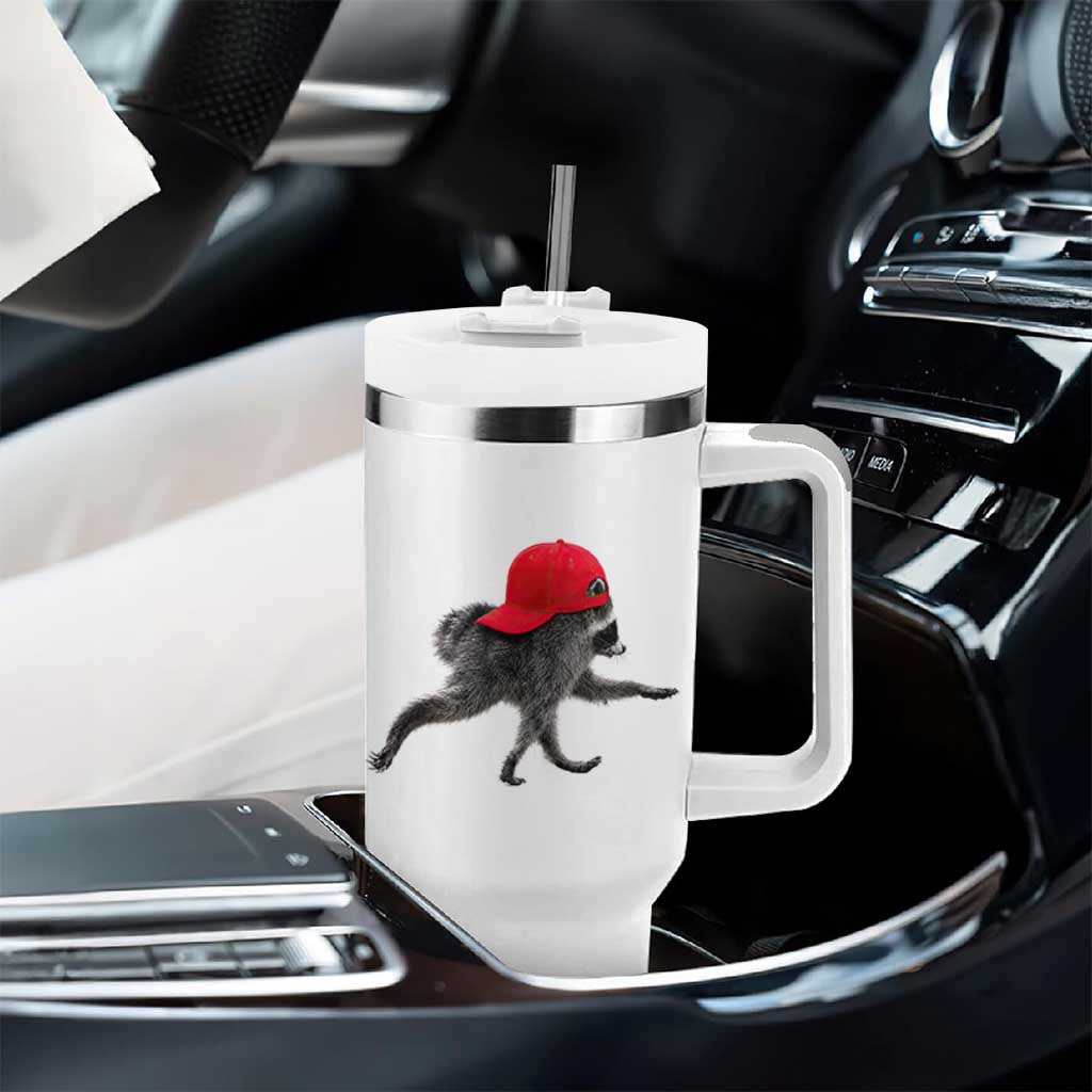 Funny Jimothy Raccoon Wearing Red Cap Graphic Tumbler With Handle Viral Seattle Trash Panda Feral Legend
