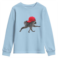 Funny Jimothy Raccoon Wearing Red Cap Graphic Youth Sweatshirt Viral Seattle Trash Panda Feral Legend