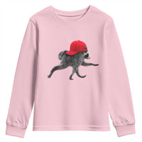 Funny Jimothy Raccoon Wearing Red Cap Graphic Youth Sweatshirt Viral Seattle Trash Panda Feral Legend