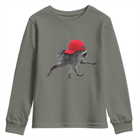 Funny Jimothy Raccoon Wearing Red Cap Graphic Youth Sweatshirt Viral Seattle Trash Panda Feral Legend