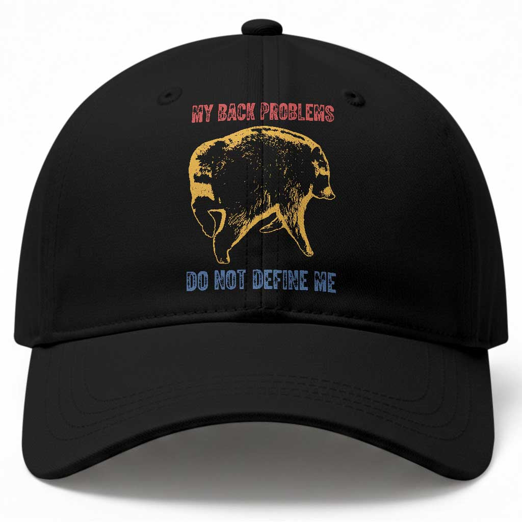 Funny Jimothy Meme Back Pain Humor Baseball Cap My Back Problems Do Not Define Me Viral Seattle Raccoon