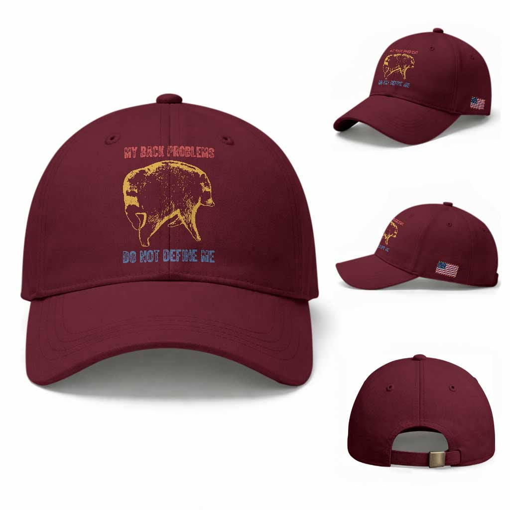 Funny Jimothy Meme Back Pain Humor Baseball Cap My Back Problems Do Not Define Me Viral Seattle Raccoon