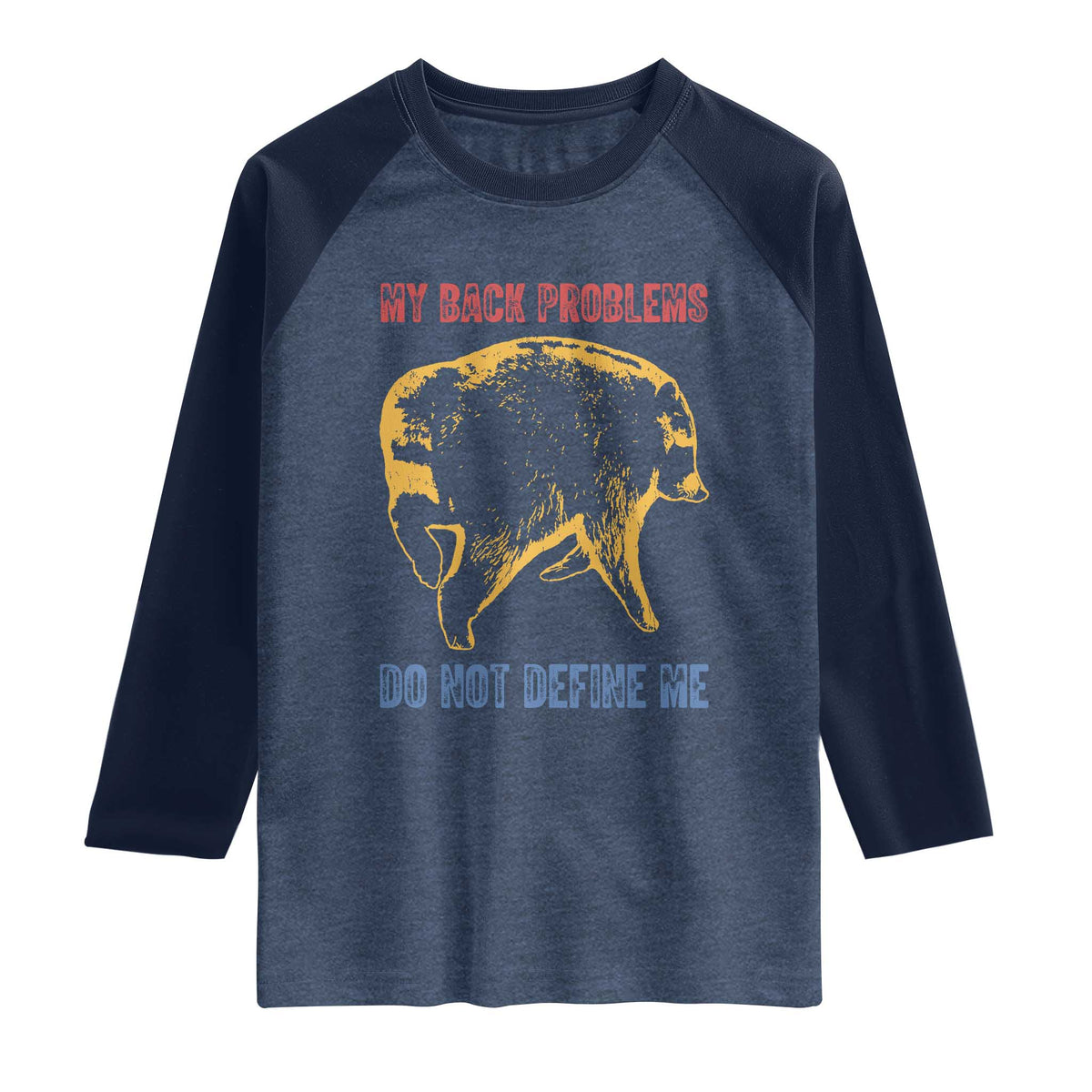 Funny Jimothy Meme Back Pain Humor Raglan Shirt My Back Problems Do Not Define Me Viral Seattle Raccoon