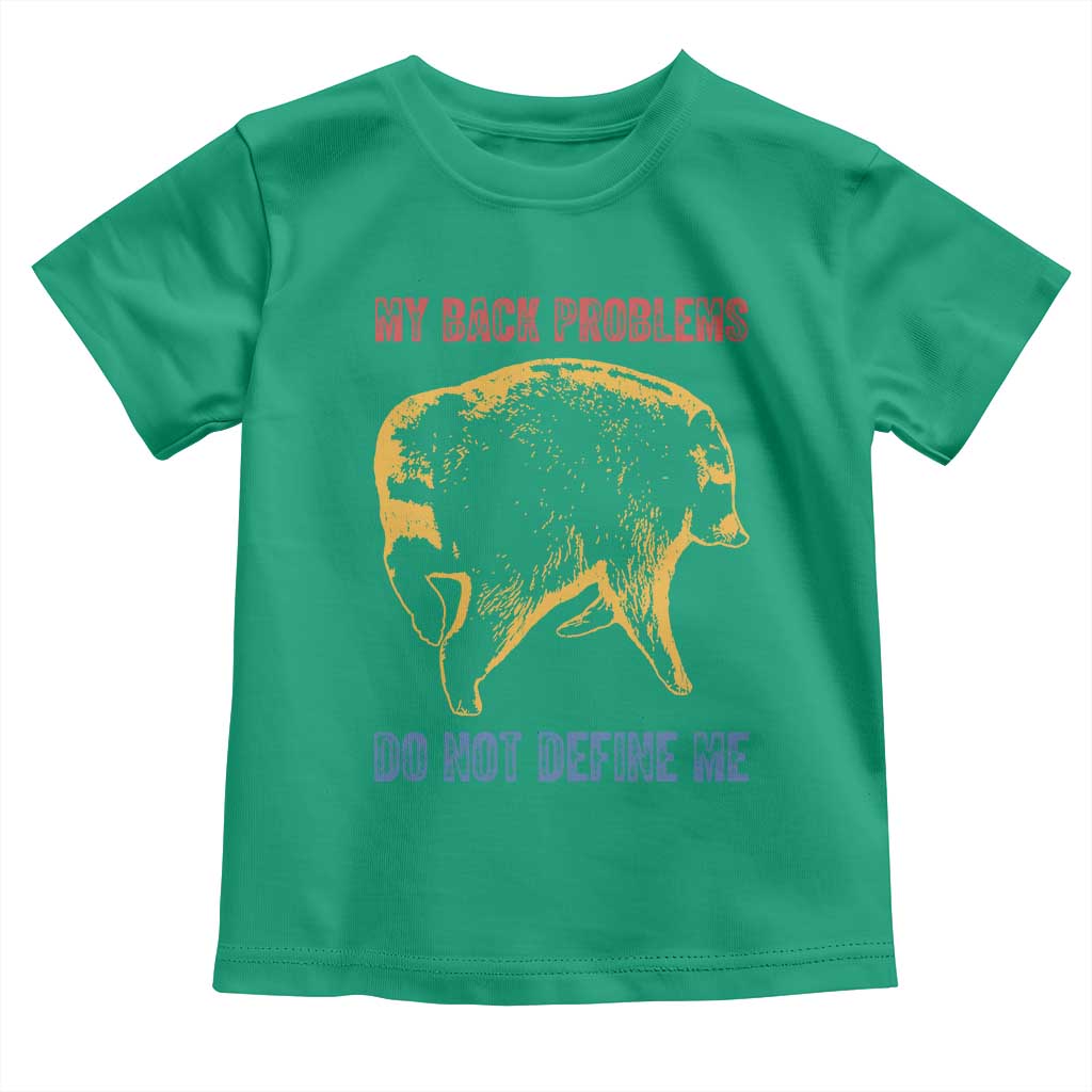 Funny Jimothy Meme Back Pain Humor Toddler T Shirt My Back Problems Do Not Define Me Viral Seattle Raccoon