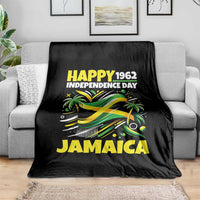 Happy Jamaican Independence Day 1962 Graphic Throw Blanket Jamaica Waving Flag and Palm Trees Caribbean Pride