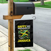 Happy Jamaican Independence Day 1962 Graphic Garden Flag Jamaica Waving Flag and Palm Trees Caribbean Pride