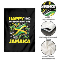 Happy Jamaican Independence Day 1962 Graphic Garden Flag Jamaica Waving Flag and Palm Trees Caribbean Pride