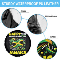 Happy Jamaican Independence Day 1962 Graphic Spare Tire Cover Jamaica Waving Flag and Palm Trees Caribbean Pride