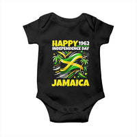 Happy Jamaican Independence Day 1962 Graphic Baby Onesie Jamaica Waving Flag and Palm Trees Caribbean Pride