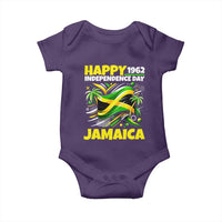 Happy Jamaican Independence Day 1962 Graphic Baby Onesie Jamaica Waving Flag and Palm Trees Caribbean Pride