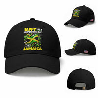 Happy Jamaican Independence Day 1962 Graphic Baseball Cap Jamaica Waving Flag and Palm Trees Caribbean Pride