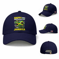 Happy Jamaican Independence Day 1962 Graphic Baseball Cap Jamaica Waving Flag and Palm Trees Caribbean Pride