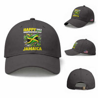 Happy Jamaican Independence Day 1962 Graphic Baseball Cap Jamaica Waving Flag and Palm Trees Caribbean Pride