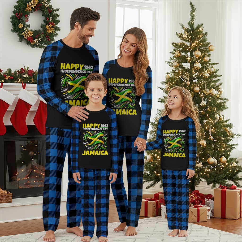 Happy Jamaican Independence Day 1962 Graphic Plaid Pajama Set Jamaica Waving Flag and Palm Trees Caribbean Pride