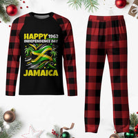 Happy Jamaican Independence Day 1962 Graphic Plaid Pajama Set Jamaica Waving Flag and Palm Trees Caribbean Pride
