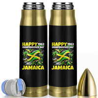 Happy Jamaican Independence Day 1962 Graphic Bullet Tumbler Jamaica Waving Flag and Palm Trees Caribbean Pride