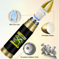 Happy Jamaican Independence Day 1962 Graphic Bullet Tumbler Jamaica Waving Flag and Palm Trees Caribbean Pride