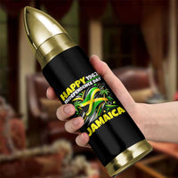 Happy Jamaican Independence Day 1962 Graphic Bullet Tumbler Jamaica Waving Flag and Palm Trees Caribbean Pride