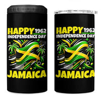 Happy Jamaican Independence Day 1962 Graphic 4 in 1 Can Cooler Tumbler Jamaica Waving Flag and Palm Trees Caribbean Pride