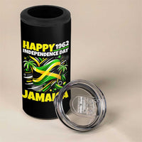 Happy Jamaican Independence Day 1962 Graphic 4 in 1 Can Cooler Tumbler Jamaica Waving Flag and Palm Trees Caribbean Pride