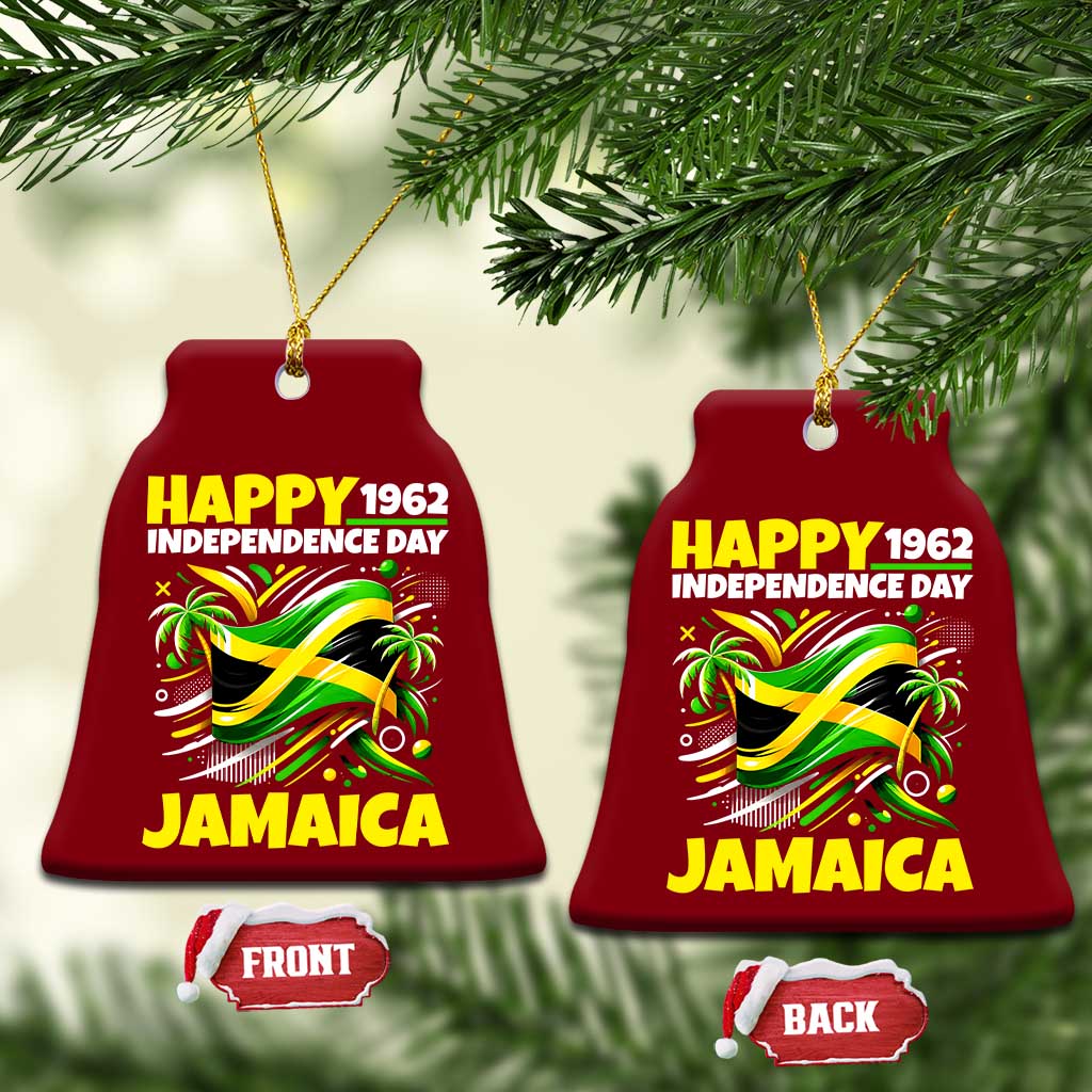 Happy Jamaican Independence Day 1962 Graphic Ceramic Ornament Jamaica Waving Flag and Palm Trees Caribbean Pride