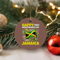 Happy Jamaican Independence Day 1962 Graphic Ceramic Ornament Jamaica Waving Flag and Palm Trees Caribbean Pride