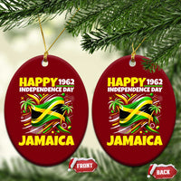 Happy Jamaican Independence Day 1962 Graphic Ceramic Ornament Jamaica Waving Flag and Palm Trees Caribbean Pride