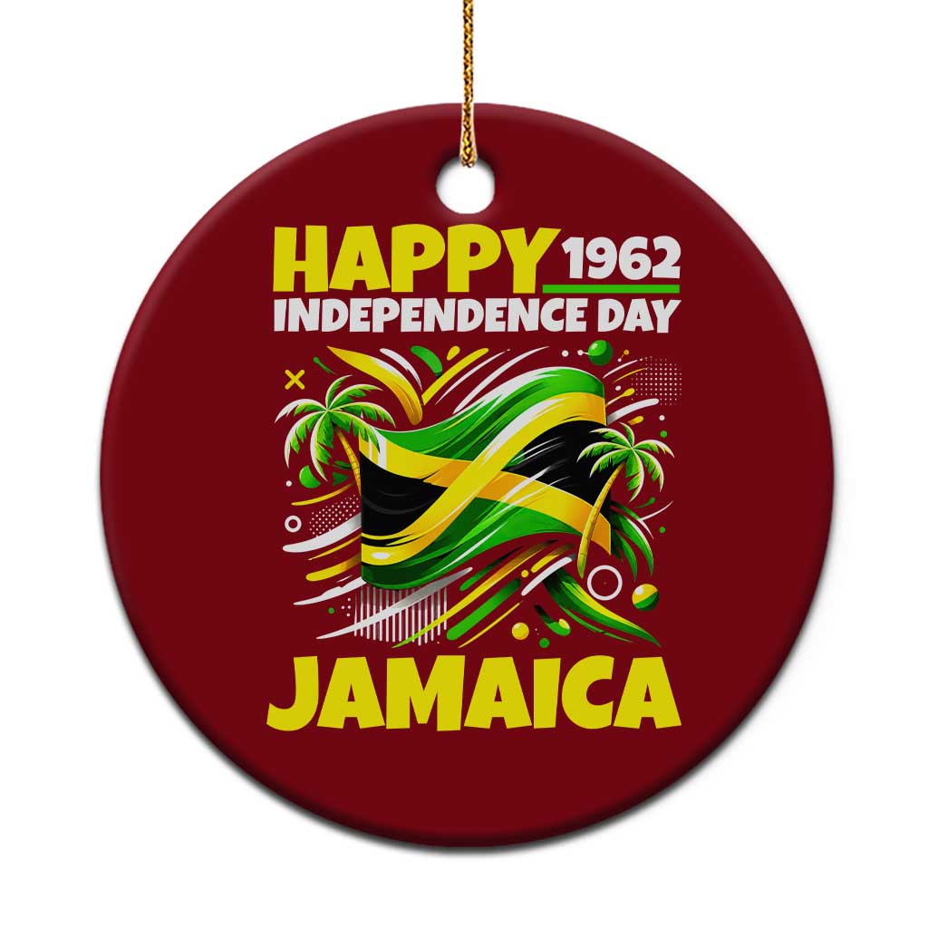 Happy Jamaican Independence Day 1962 Graphic Ceramic Ornament Jamaica Waving Flag and Palm Trees Caribbean Pride
