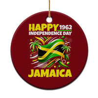 Happy Jamaican Independence Day 1962 Graphic Ceramic Ornament Jamaica Waving Flag and Palm Trees Caribbean Pride