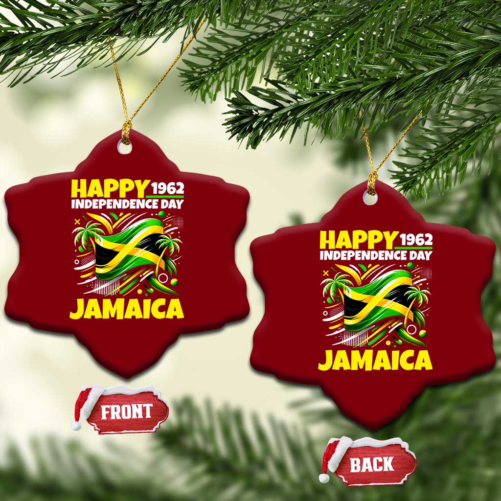 Happy Jamaican Independence Day 1962 Graphic Ceramic Ornament Jamaica Waving Flag and Palm Trees Caribbean Pride