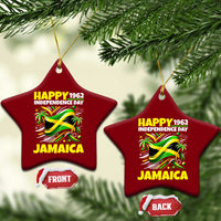Happy Jamaican Independence Day 1962 Graphic Ceramic Ornament Jamaica Waving Flag and Palm Trees Caribbean Pride