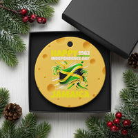 Happy Jamaican Independence Day 1962 Graphic Ceramic Ornament Jamaica Waving Flag and Palm Trees Caribbean Pride