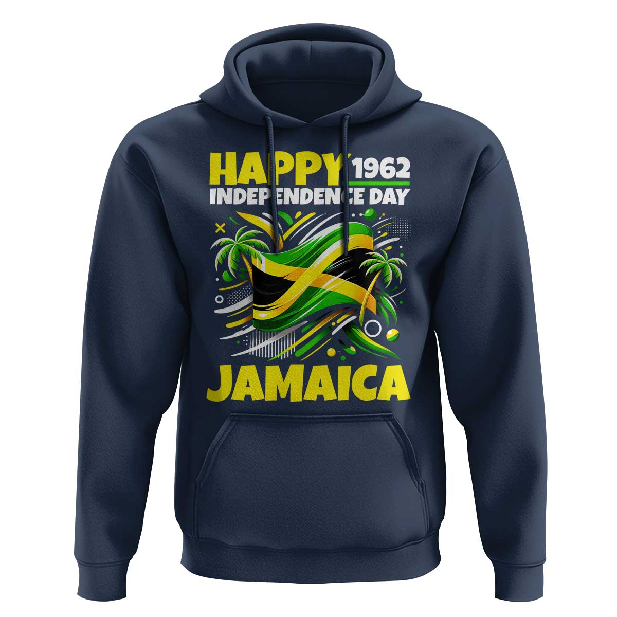 Happy Jamaican Independence Day 1962 Graphic Hoodie Jamaica Waving Flag and Palm Trees Caribbean Pride