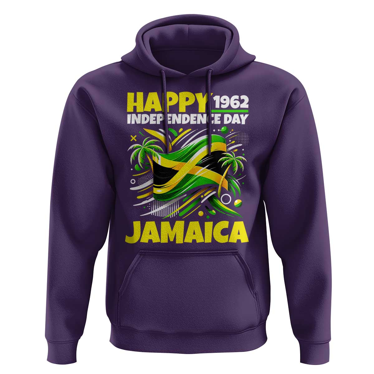 Happy Jamaican Independence Day 1962 Graphic Hoodie Jamaica Waving Flag and Palm Trees Caribbean Pride