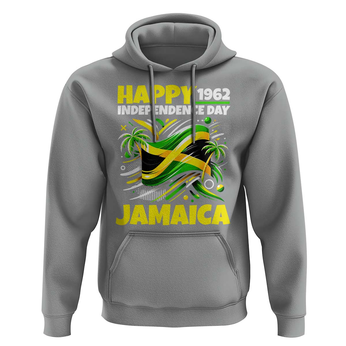 Happy Jamaican Independence Day 1962 Graphic Hoodie Jamaica Waving Flag and Palm Trees Caribbean Pride